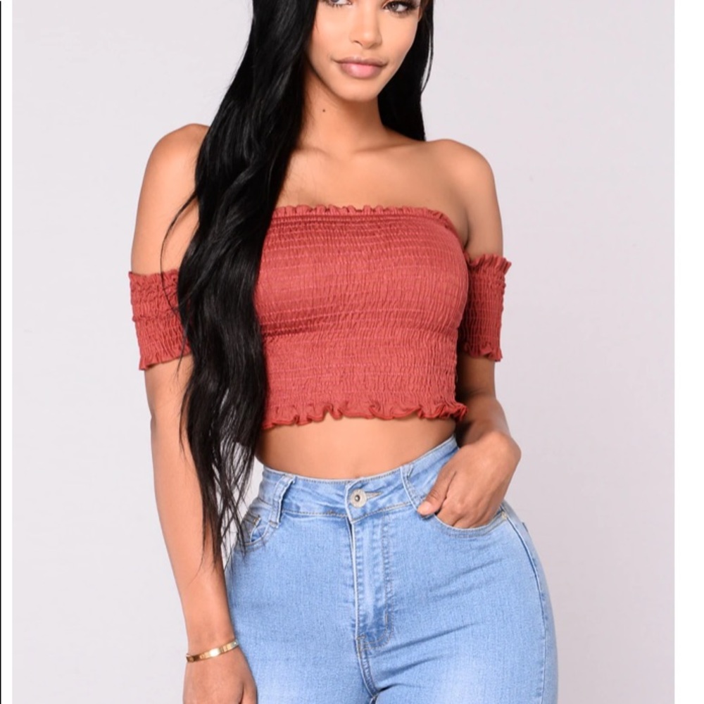 Fashionnova Rust Red Ruched Tube Crop Top